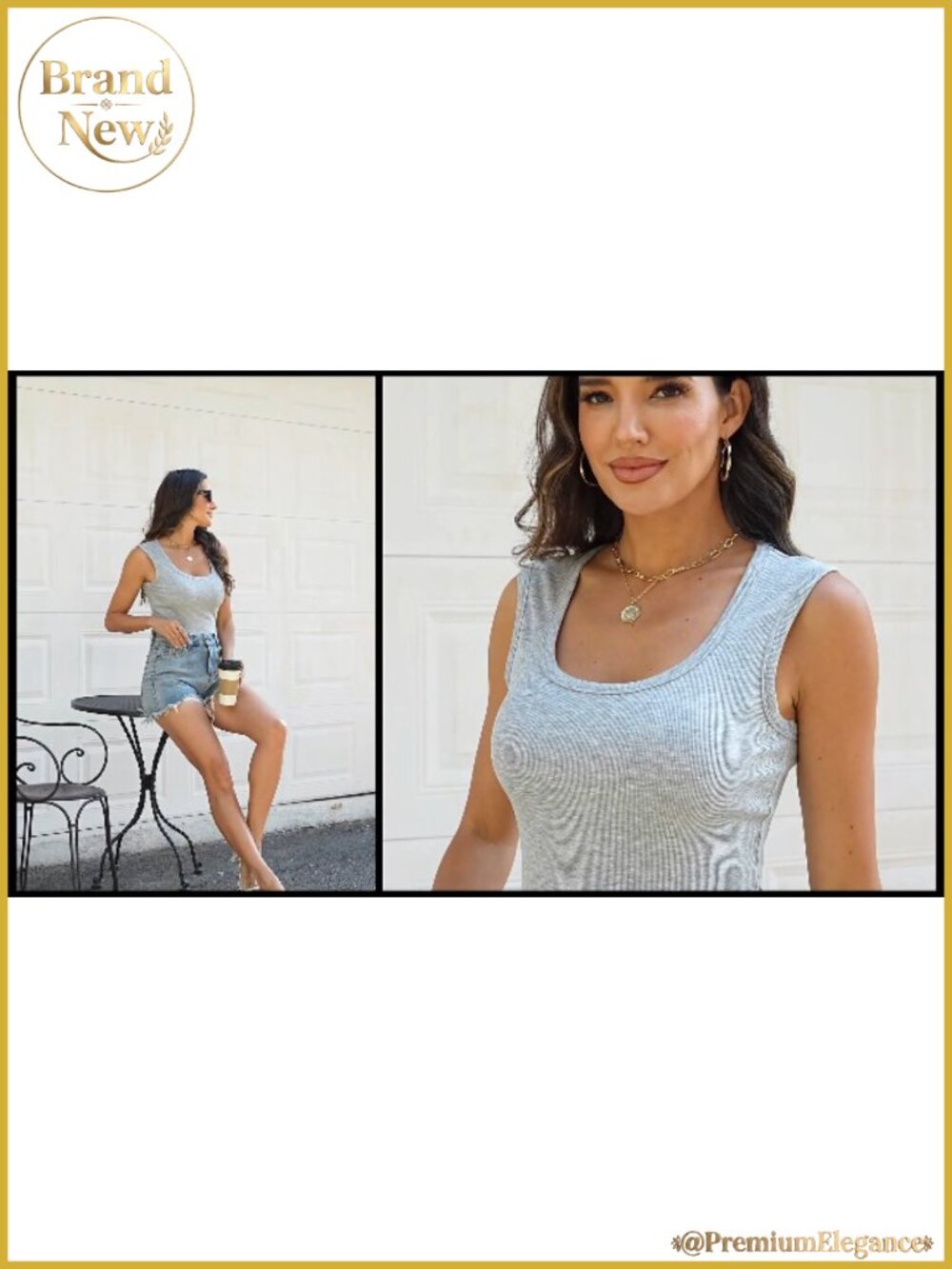 Women's Ribbed Cropped Tank Top Fitted Sleeveless Scoop Neck Wide Strap Summer - Picture 5 of 6